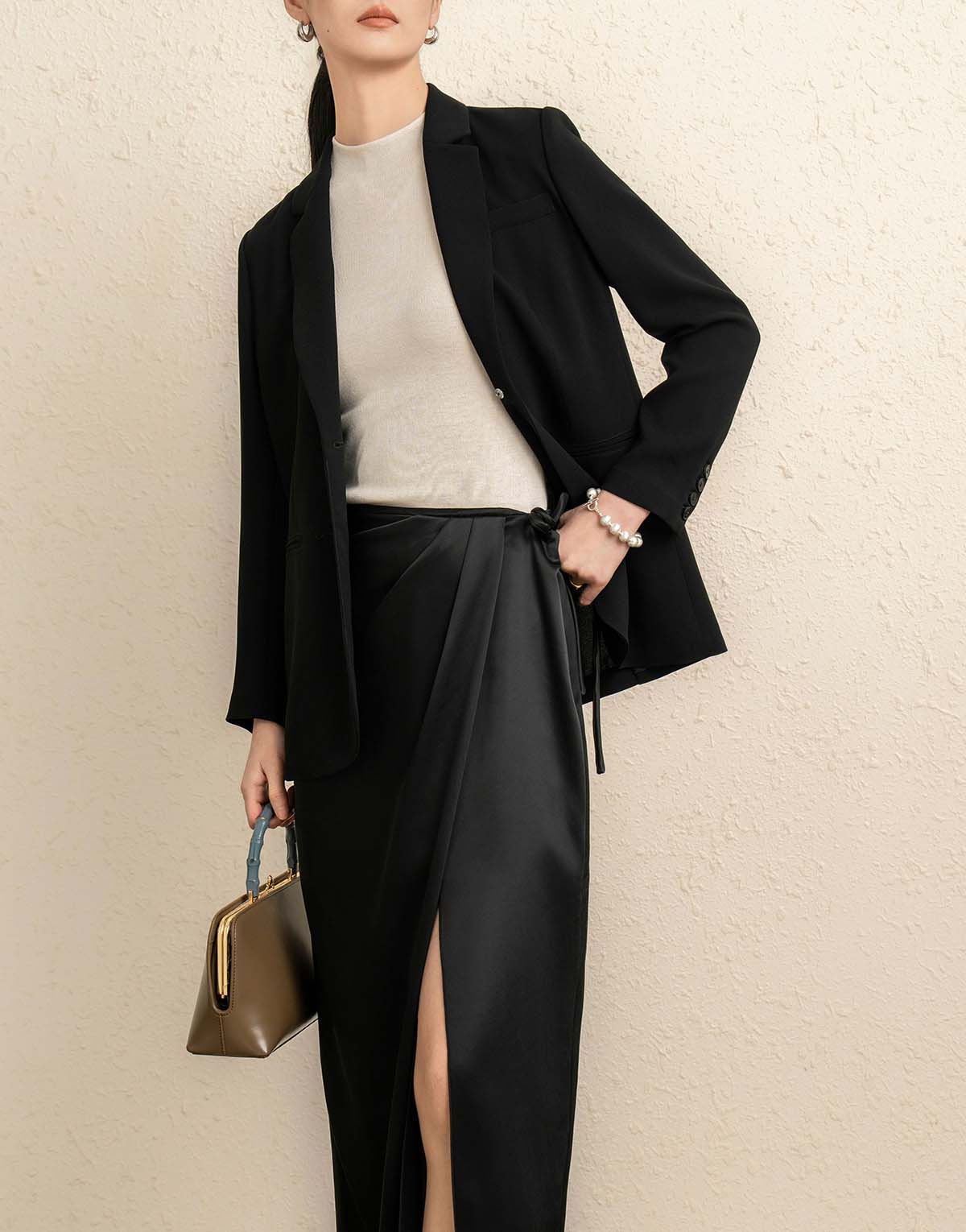 One-button versatile mid-length women's blazer-w95-1